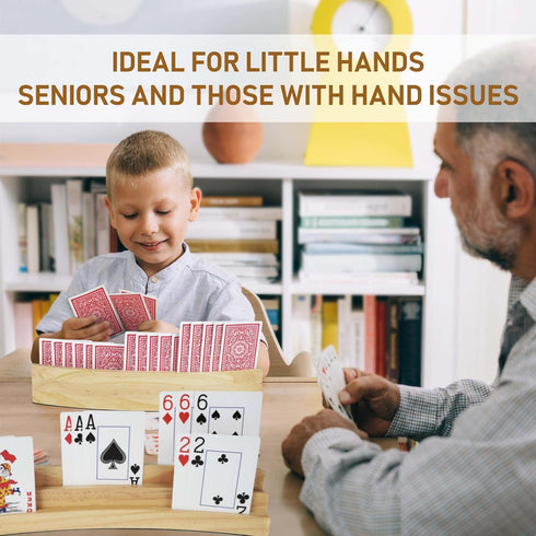 LotFancy Set of 2 Playing Card Holders for Kids, Adults & Seniors - 3 Tiers, Hands-Free Wooden Holders