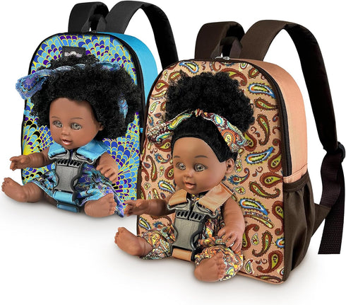 Nice2you 2 Pack Black Baby Doll in Take Along Backpack Carrier, 10in American