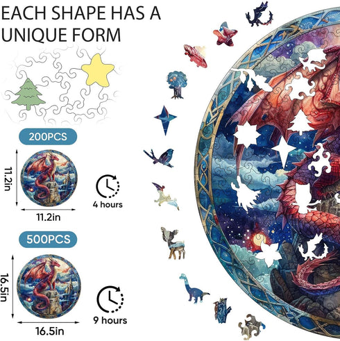500 16.5x16.5 Jiroinlly Wooden Puzzles for Adults Pieces, Dinosaur Starry Night, Unique Shaped Jigsaw Puzzle, Relaxing