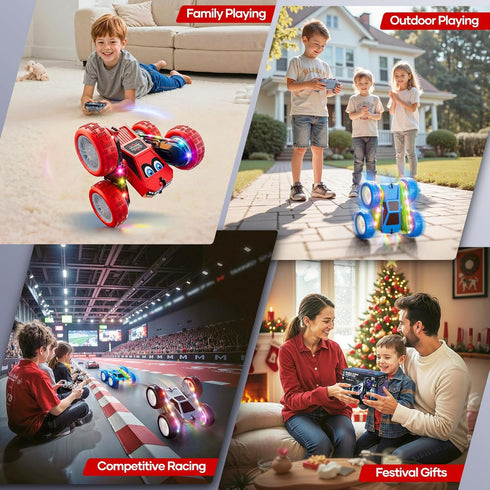 360 2.4 8-12 3+ WayEee Remote Control Car, Flips RC Stunt Car with LED Lights Strips, Type-C Charge Modular Battery