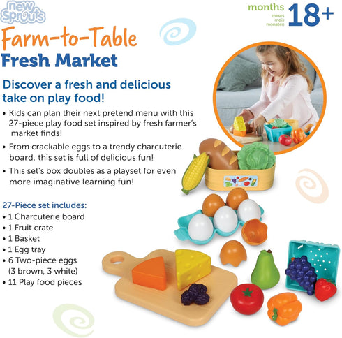 Learning Resources New Sprouts Farm-to-Table Fresh Market - Pretend Play Food for Kids, Grocery and Kitchen Play Toys
