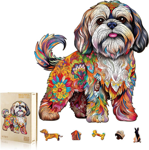wudhank Wooden Puzzles for Adult, Shih Tzu Dog Wooden Jigsaw Puzzle, Unique Wood