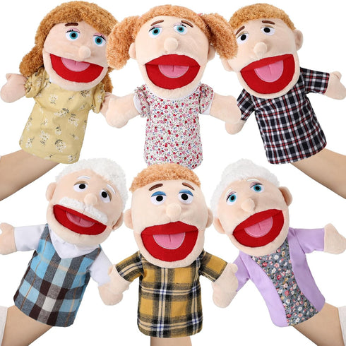 Lenwen 6 Pcs Family Hand Puppet Set, 11.8 Inch Soft Plush Puppets for Storytelling Play