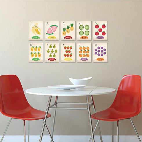 Counting 1-10, Children Inspire Design Nursery Decor, Fruits Cards, Number Flash Cards Kid's Decor, Eco-Friendly Print