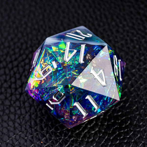 Cusdie Single D20 DND Dice: 33mm Handcrafted Polyhedral Dice with Sharp Edges and Glitter Foil
