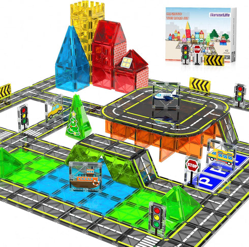 HarworLife Magnetic Tiles Road Set, Magnetic Building Blocks for Kids Ages 3+Year