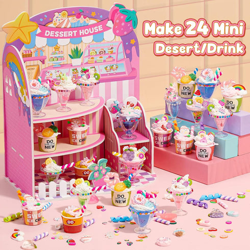 Cleboen Set, 24 8+, Mini Dessert House DIY Toy Making Miniature Food Desserts, Resin & Clay Kitchen Play Food DIY Craft