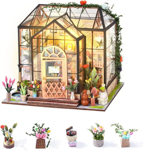 INSGEN Greenhouse Booknook Kit, DIY Miniature Dollhouse Building Set, 1:24 Scale Wooden