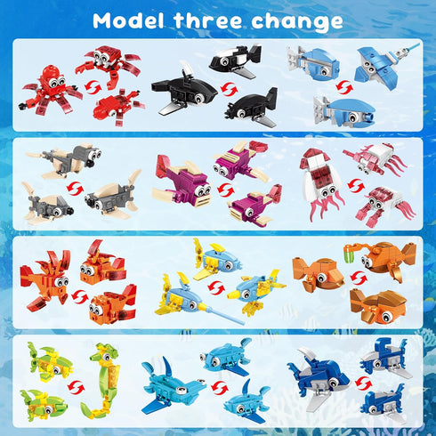 12 Packs 36 Sets 6-12 ZIYOSTAR Kinds of Marine Animals Building Blocks Toy, DIY Marine Animals Building Blocks