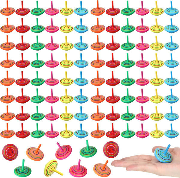 Lenwen 200 Pcs Wooden Spinning Top - Colorful Rainbow Gyroscope Educational Spinning Toy for Party Favors