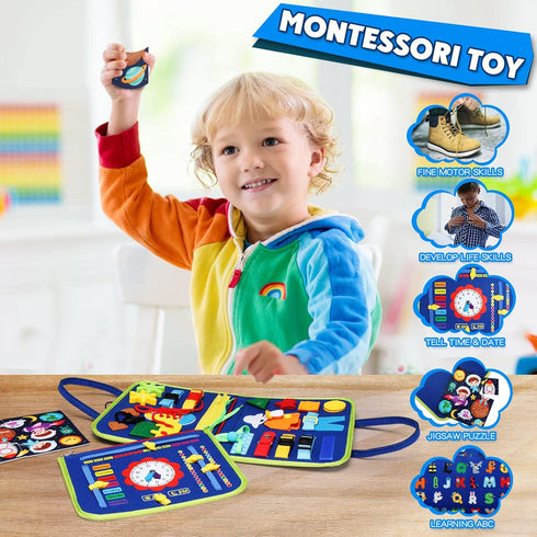 Guolely Montessori Busy Board Toy for 1-4 Year Olds - Sensory Activity Board for Fine Motor Skills, Travel Gift for Kids