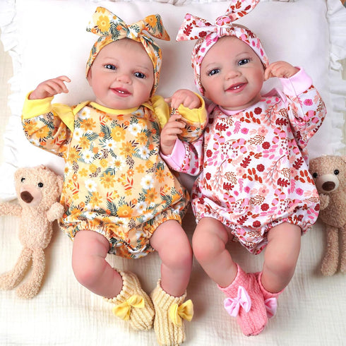 BABESIDE 3 Pcs Baby Doll Clothes for 17-22 Inch Dolls, Outfit Accessories with Floral Pattern for Newborn Girl, Yellow