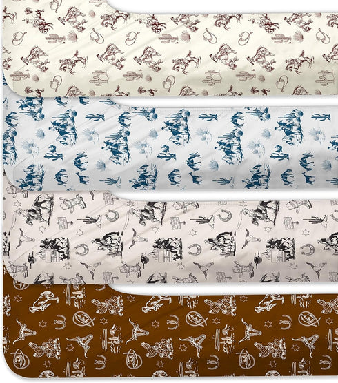 VitalCozy 4 Set 52 28 8 Inches Pcs Vintage Western Cowboy Crib Sheet Newborn Bedding Nursery Baby Sheets for Girl Boys