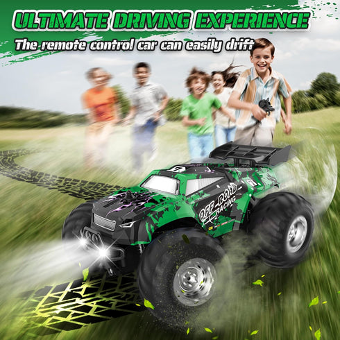 8-12, 1:20, 10KM/H, 2.4GHZ, 6+(Green) Remote Control Car, All-Terrain Remote Control Truck for Boys Headlight, Dual
