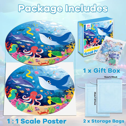 Jumbo 22.8 inch Floor Puzzle for Kids Under The Sea, 71Pcs Ocean Theme Educational Toys for 4-6 Years