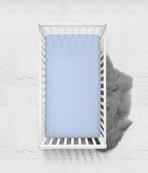 Bacati - ONE Solid Boys 100% Cotton Percale Universal Fitted Sheet for Crib or Toddler Bed (Light Blue)