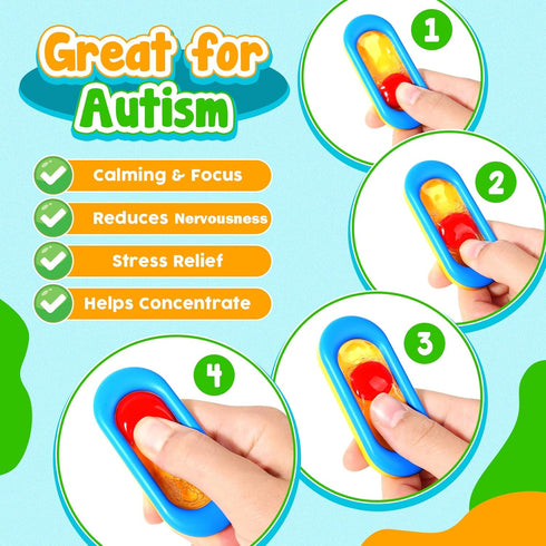 6 Sensory Marble Fidget Toys for Kids- Pcs Quiet Fidget for Classroom, Gel Filled Autism Sensory Toys ADHD, Silent