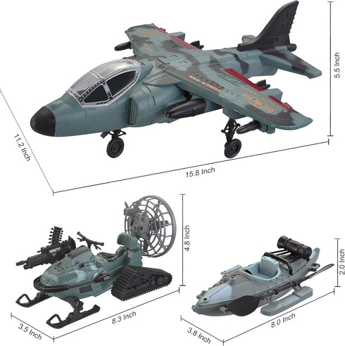 Set, 4-7, JOYIN Military Toy Airplane, Role Play Fighter Jet with Soliders, Army Men Action Figures, Snowmobile, Kayak
