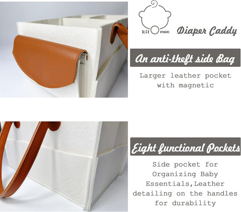 Baby Diaper Caddy Organizer - Storage Bin for Car and Nursery, Diaper Organizer for Changing Table
