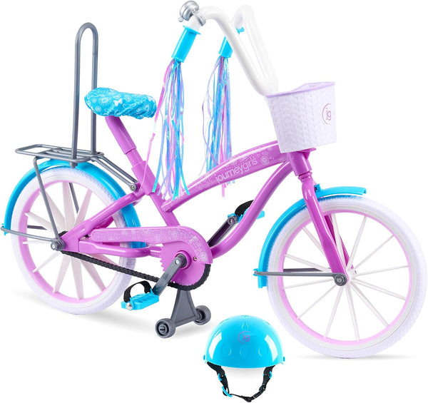 Journey Girls Bike with Helmet, Streamers, Basket for 18-Inch Dolls