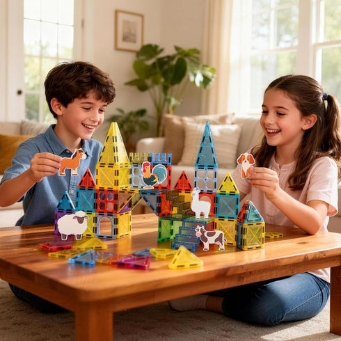 RiteHold 52PCS, 3 4 5 6 7 8, 3+ Magnetic Tiles Farm Animals STEM Toys Magnet Building Blocks for Kids Ages Toddler