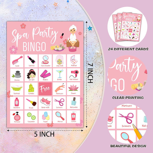 Spa Bingo Cards, Beauty Themed Bingo Games for 24 Players, Large Group Activities, Sleepover Party Supplies