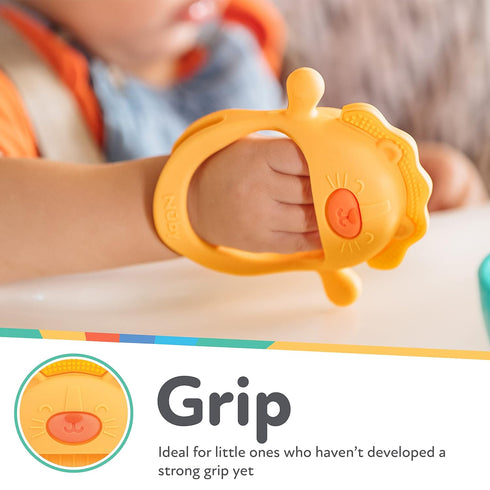 Nuby Silicone Wrist Teething Mitten, Teether Ring for 3+ Months, Lion Design