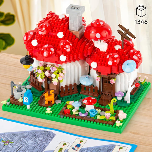 Set, 1346PCS 14+ Vziimo Mushroom House Building Creative Mushroom Garden Model Kits for Adults, Micro Bricks