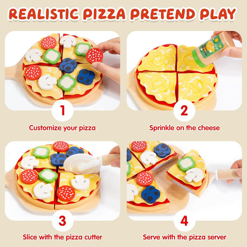 Set, 3 4 5 6, WOODMAM Pizza Toy Montessori Realistic Play Food with Oven Box, Educational Learning Toys