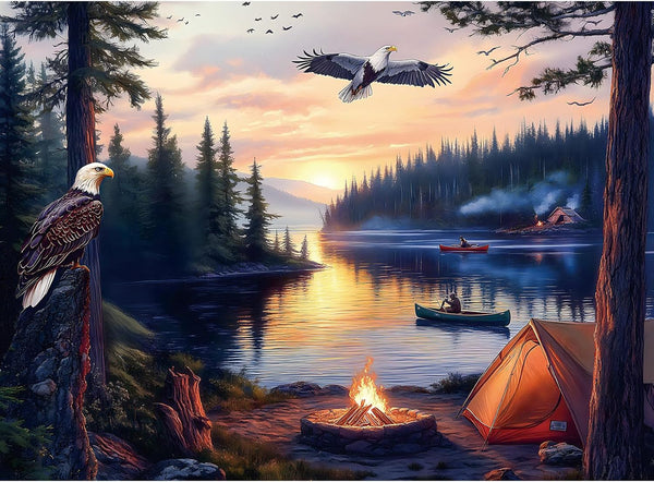 HQXXJW 500 Piece Jigsaw Puzzle for Adults Peaceful Lake Sunset with Eagles and