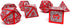 Heroic Dice of Metallic Luster - 7 Piece Metal Polyhedral Dice Collection in Silver with Red Font
