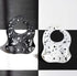 Silicone Baby Bib with Food Catcher - Adjustable Waterproof Feeding Bib for 4-36 Months, Paint Splatter on Black