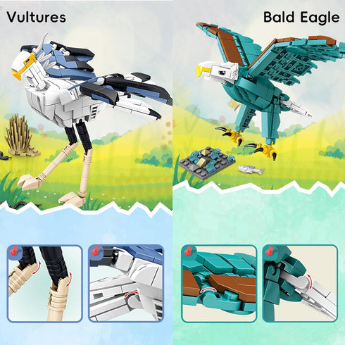 Oichy Bird Animals Building Block Set, 6 Pack Animal Figures Building Toy, Creative Party Favors for Kids Ages 6+