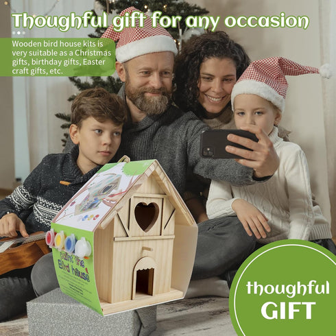 DIY Wooden Birdhouse Painting Kit for Kids - Build Your Own Bird Houses Set with Paints & Brushes