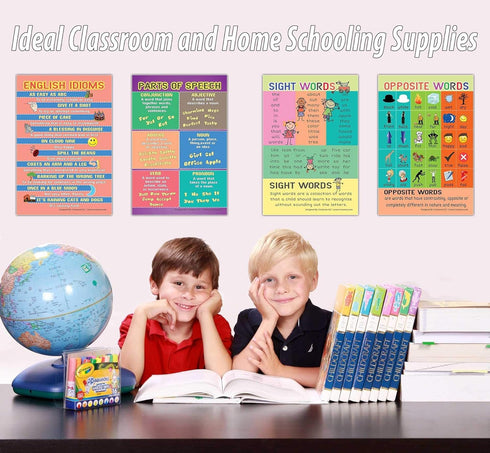 Creanoso Fun English Learning Words Educational Posters (6-Pack) - Teacher Supply & Home Schooling Kit