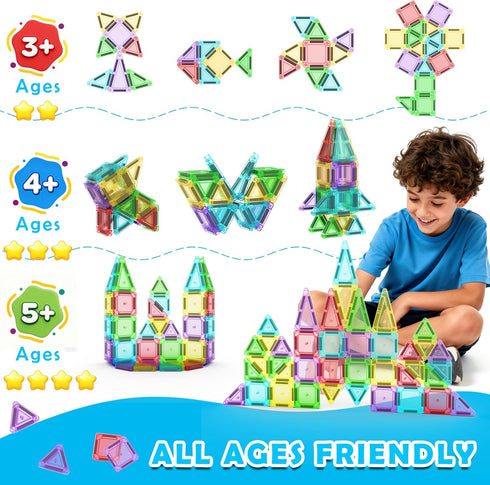 Set 30pcs, 3-5 4-8 Mini Magnetic Tiles Travel with Case Mini Travel Magnet Tiles, Portable Travel Size Magnetic Tiles