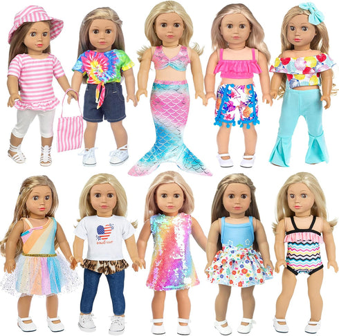 Fashion 10 Sets 18 Inch Doll Clothes and Accessories Play Set, Mermaid Shining Dress Outfits (No Doll)