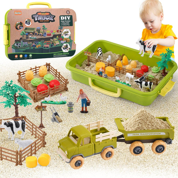 Eaciilee Play Sand Farm Toys, Farm Sensory Bins with 2.2lb Play Sand,