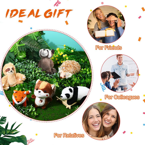 6 Pieces Jungle Animal Plush Toys Set, Forest Stuffed Animals, Panda, Raccoon, Sloth, Squirrel, Fox, Hedgehog