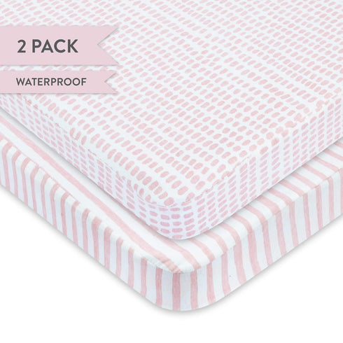 Pack 2-Pack Elys & Co. Waterproof and Play/Mini Crib Sheets All-in-One Mattress Protector and Fitted Playard Sheets