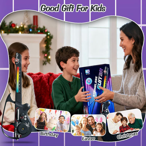 3-5 5-9 9-12 RedCrab Electric Guitar for Kids, Stringless Guitars with DJ Turntable, Bluetooth & Lights, Musical