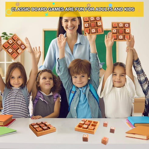 3 Sets Wooden Tic Tac Toe Games - Classic 3D Blocks Toys for Kids & Adults, Tabletop Strategy Games
