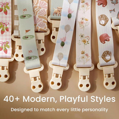 4Pack, Set Stadela Baby Fabric Pacifier Clip Holder, Plastic Clip, Construction Pattern, Otto