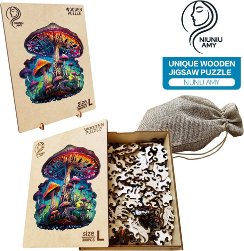 NIUNIUAMY 300 14.9 14.9 Inch Wooden Jigsaw Puzzle for Adults,Magical Mushrooms Wood Puzzles Piece,Thanksgiving Birthday