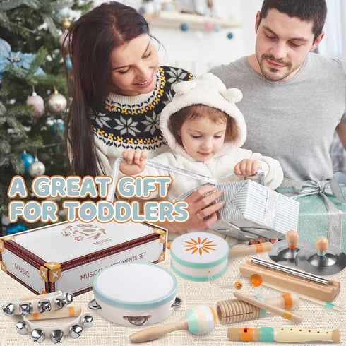 Baby Musical Instruments Set - Montessori Wooden Percussion Toys for Toddlers 1-3, Modern Boho Music Toys