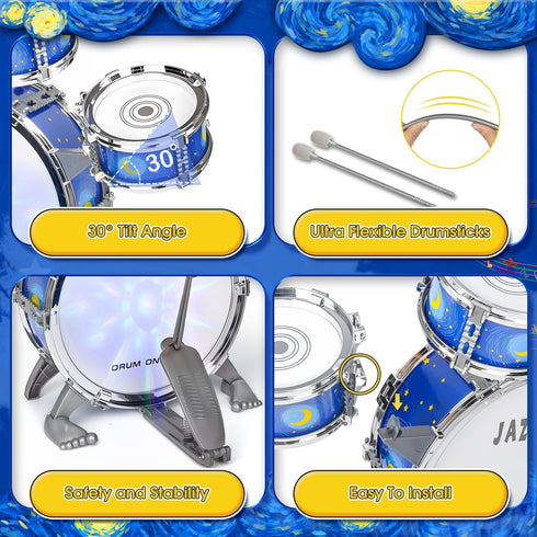 MusicForset Set 2-5 Kids Drum for Toddlers Ages - Musical Toy with Stool, Perfect Birthday Xmas Gift for Boys & Girls