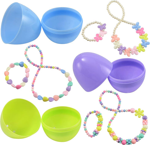 12 Pack Set JOYIN Prefilled Easter Eggs with Jewelry Toys, Different Designs of Necklaces and Bracelets Girls Jewelry