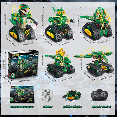 5 1 877 8 9 10 11 12+ HiWEEGO RC Dinosaur Building Toy with Light, in Remote Controll Building Block Kit, PCS Tech