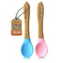 Nutrichef 2 Piece Baby & Toddler Spoon Set, All Natural Wooden Spoon Set with Soft Curved Food Grade Silicone Head,
