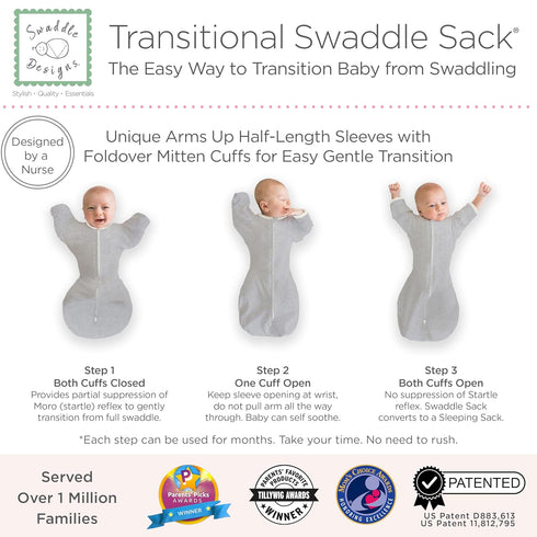 Set, 6-9 4pk, SwaddleDesigns Baby Swaddle Gray Stripes, Mo Transitional Swaddle Sack with Arms Up Half-Length Sleeves